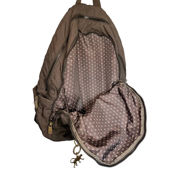 Kipling Lrg Backpack Gray Crinkle Nylon Casual Monkey Keychain Lightweight - Picture 3 of 5